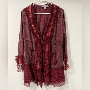 Pretty Angels Red Lace Trim Cardigan
